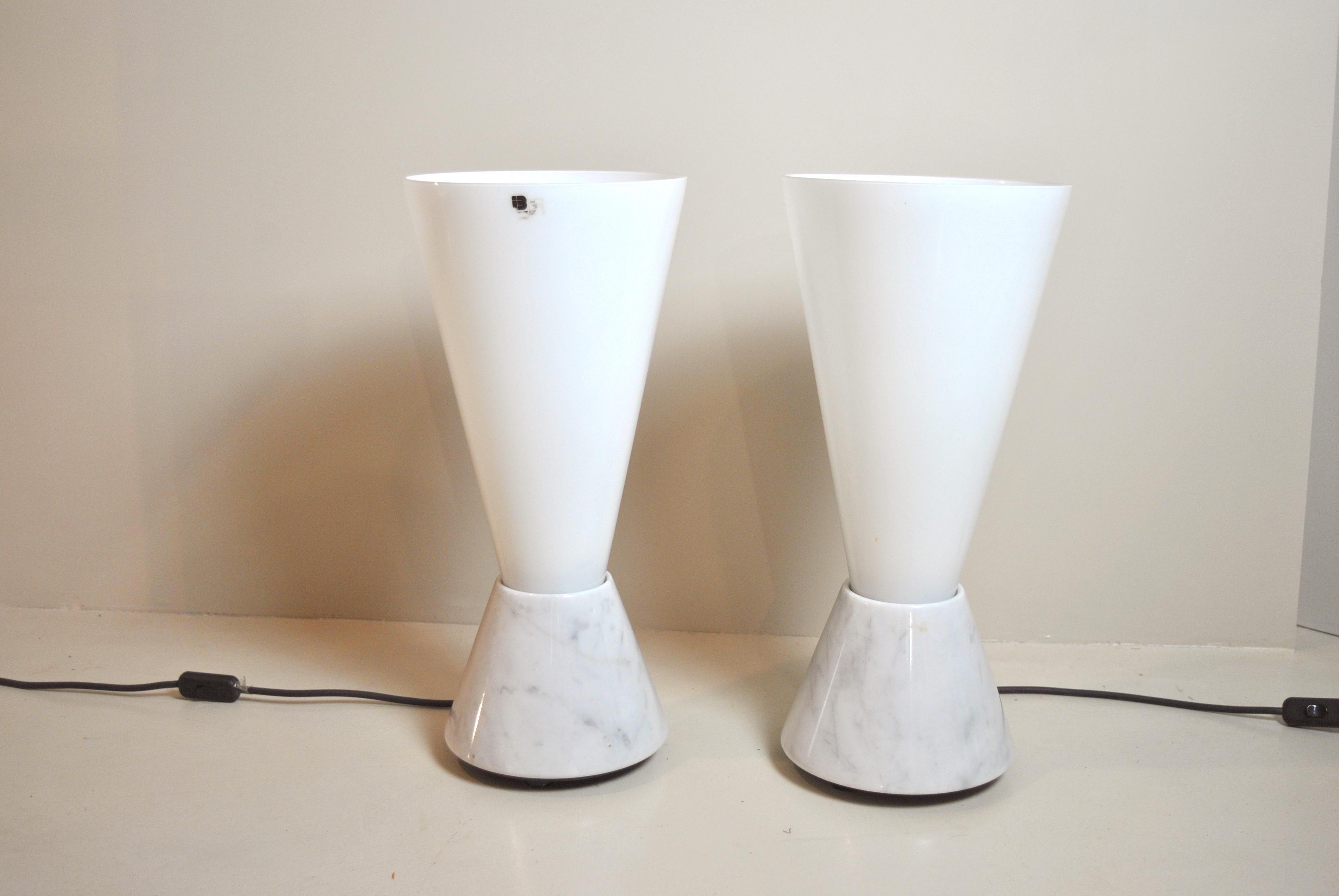Mid-Century Modern Italian Lamps in Murano Glass and Marble Base, 1970s