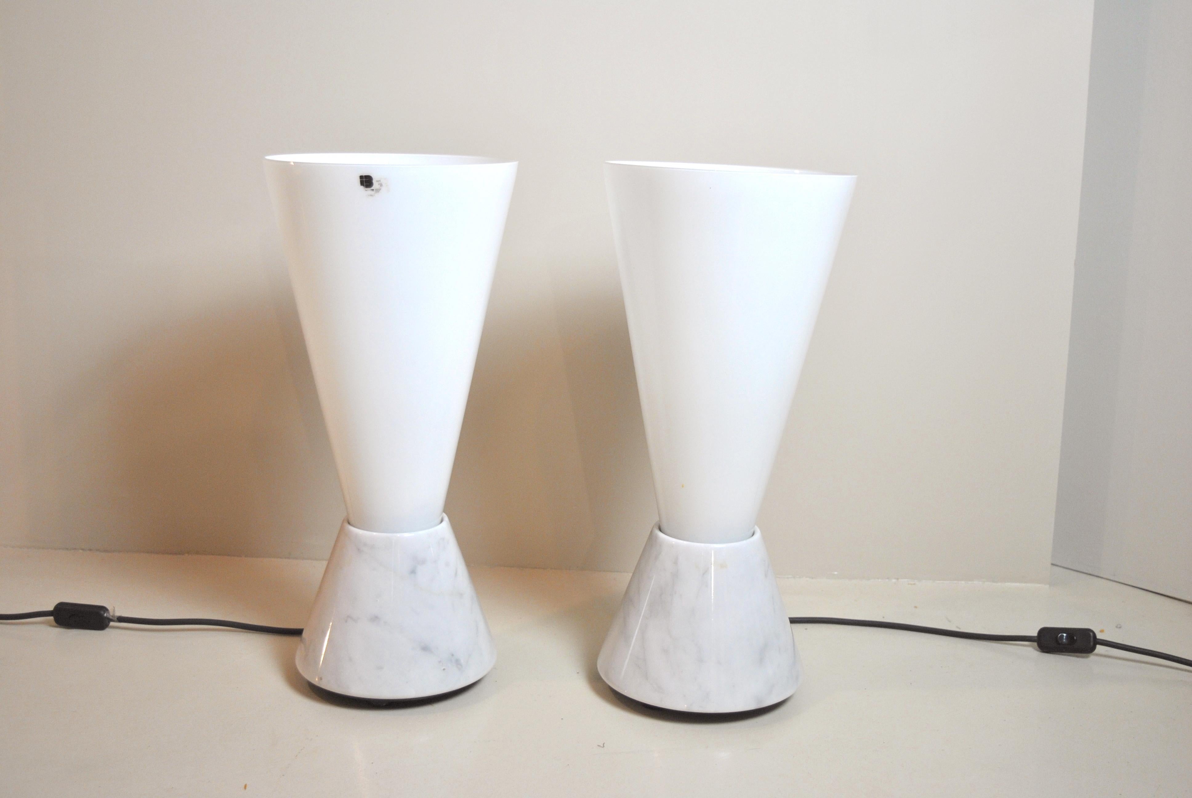 Italian Lamps in Murano Glass and Marble Base, 1970s In Good Condition In bari, IT