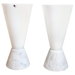 Italian Lamps in Murano Glass and Marble Base, 1970s Italian Lamps in Murano Glass and Marble Base, 1970s