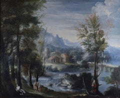 Italian Landscape Oil on Canvas Early 18th Century Gold Frame Venetian School