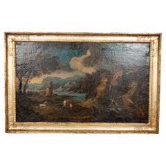 Antique Italian Landscape Oil On Canvas