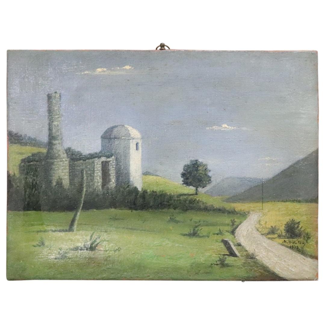 Italian Landscape Painted Oil on Canvas Signed and Dated 1939