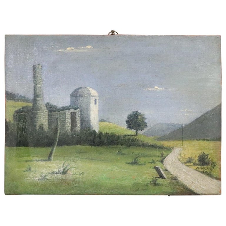 Italian Landscape Painted Oil on Canvas Signed and Dated 1939 For Sale