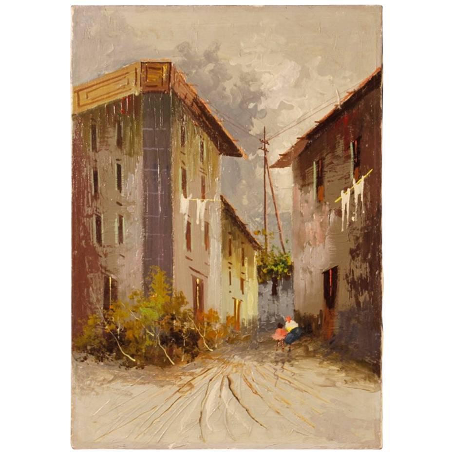 Italian Landscape Painting Mixed-Media on Canvas from 20th Century