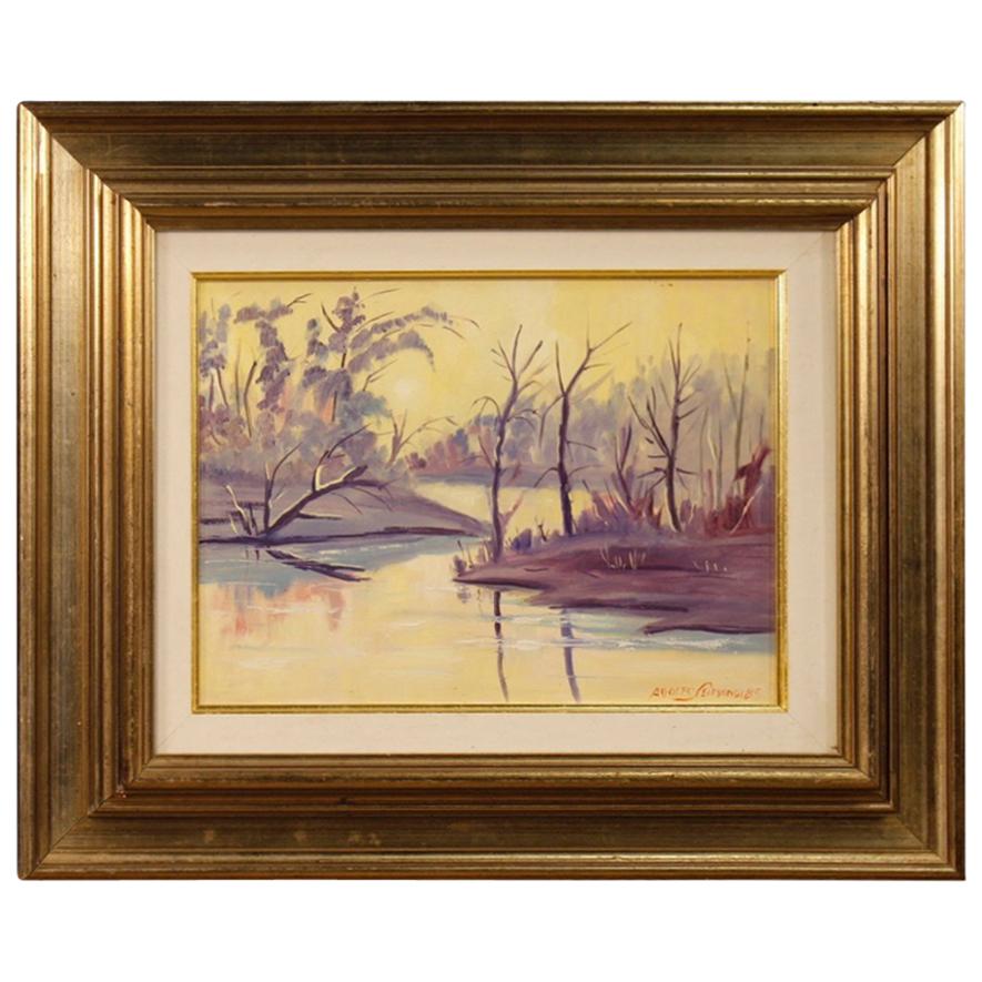 20th Century Oil on Masonite Italian Landscape Signed and Dated Painting, 1985