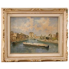 Technique mixte du 20ème siècle sur peinture de paysage italienne signée Masonite, 1960