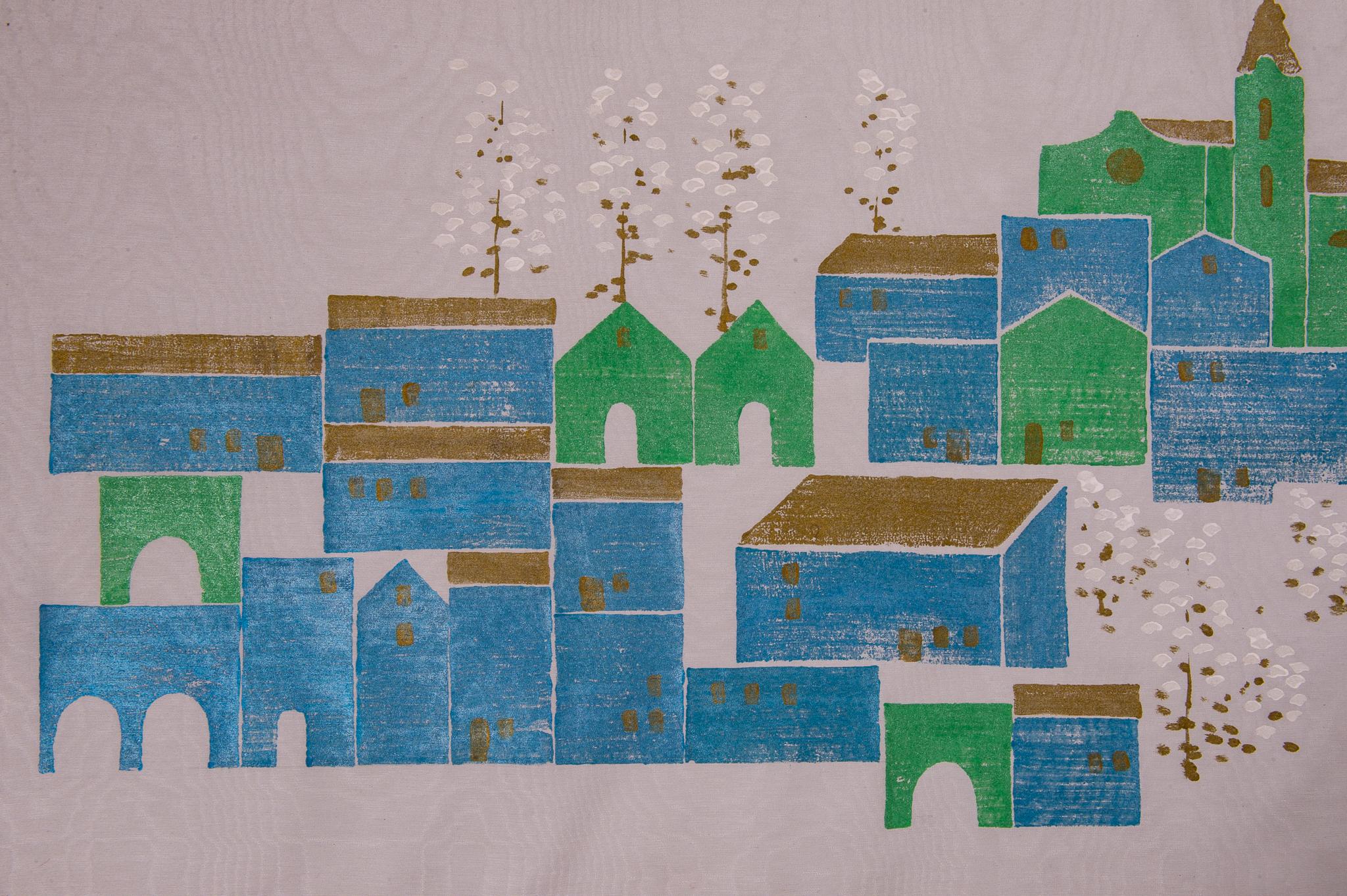 Late 20th Century Italian Landscape Silk Panel for Wall