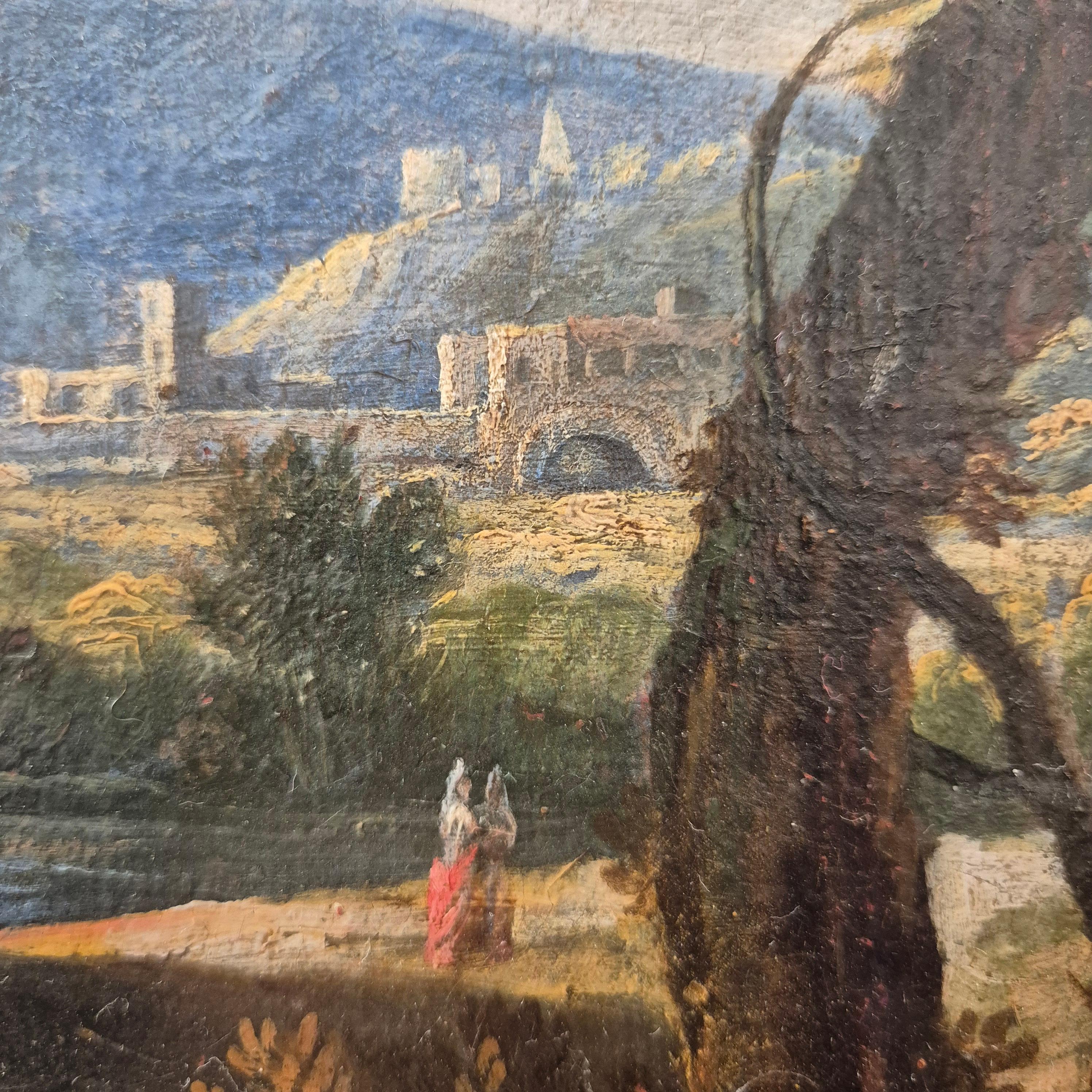 Paesaggio italiano con rovine, Olio su tela, XIX secolo in vendita 2