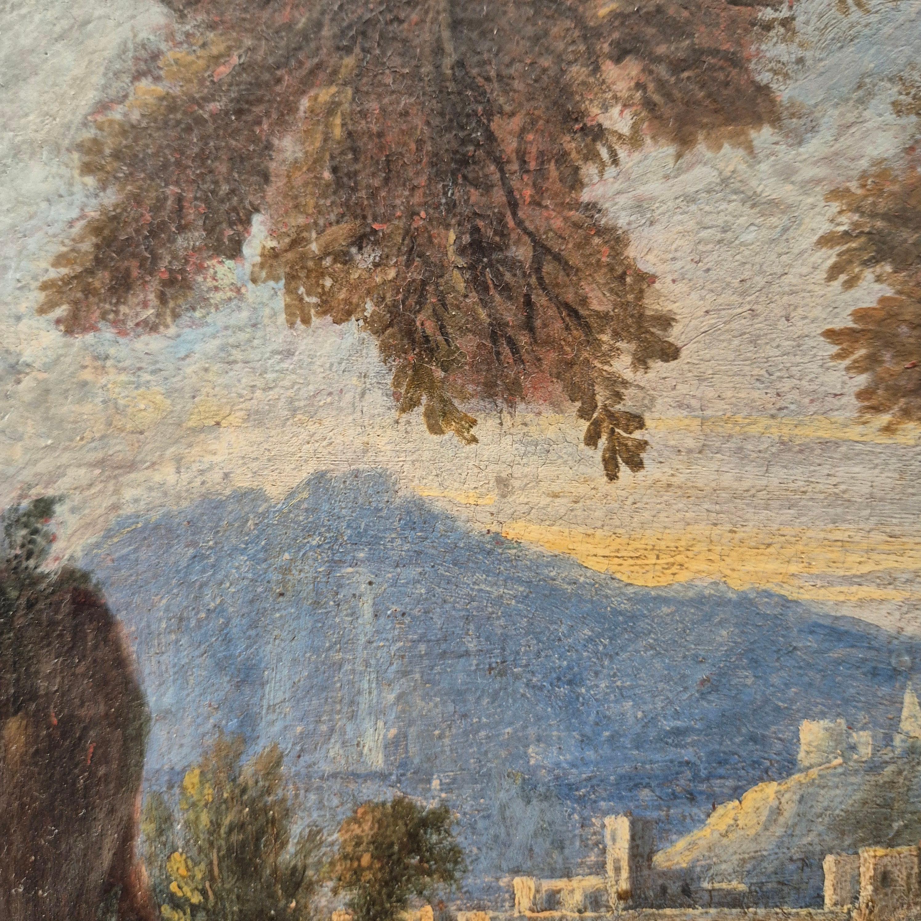 Paesaggio italiano con rovine, Olio su tela, XIX secolo in vendita 3