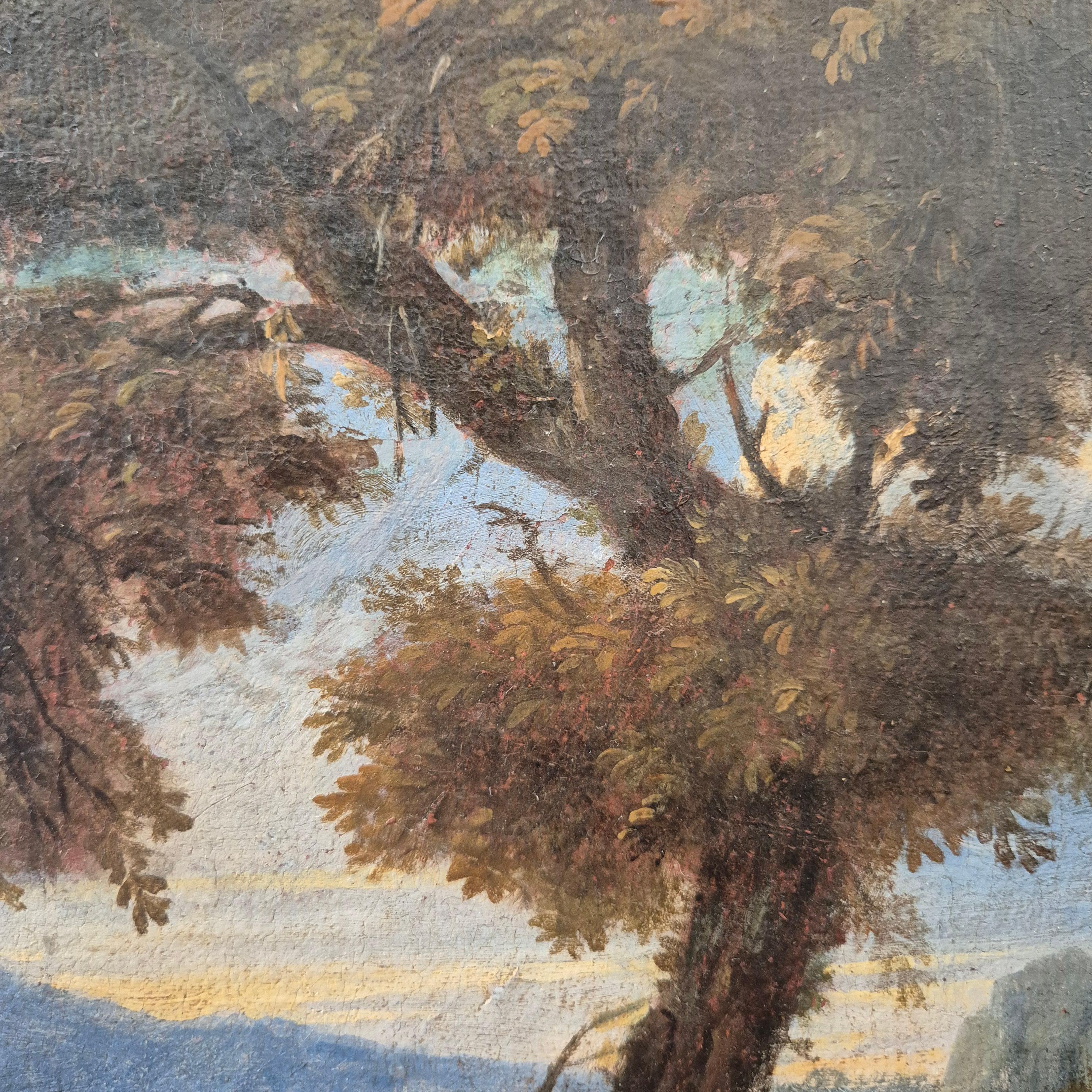 Paesaggio italiano con rovine, Olio su tela, XIX secolo in vendita 4