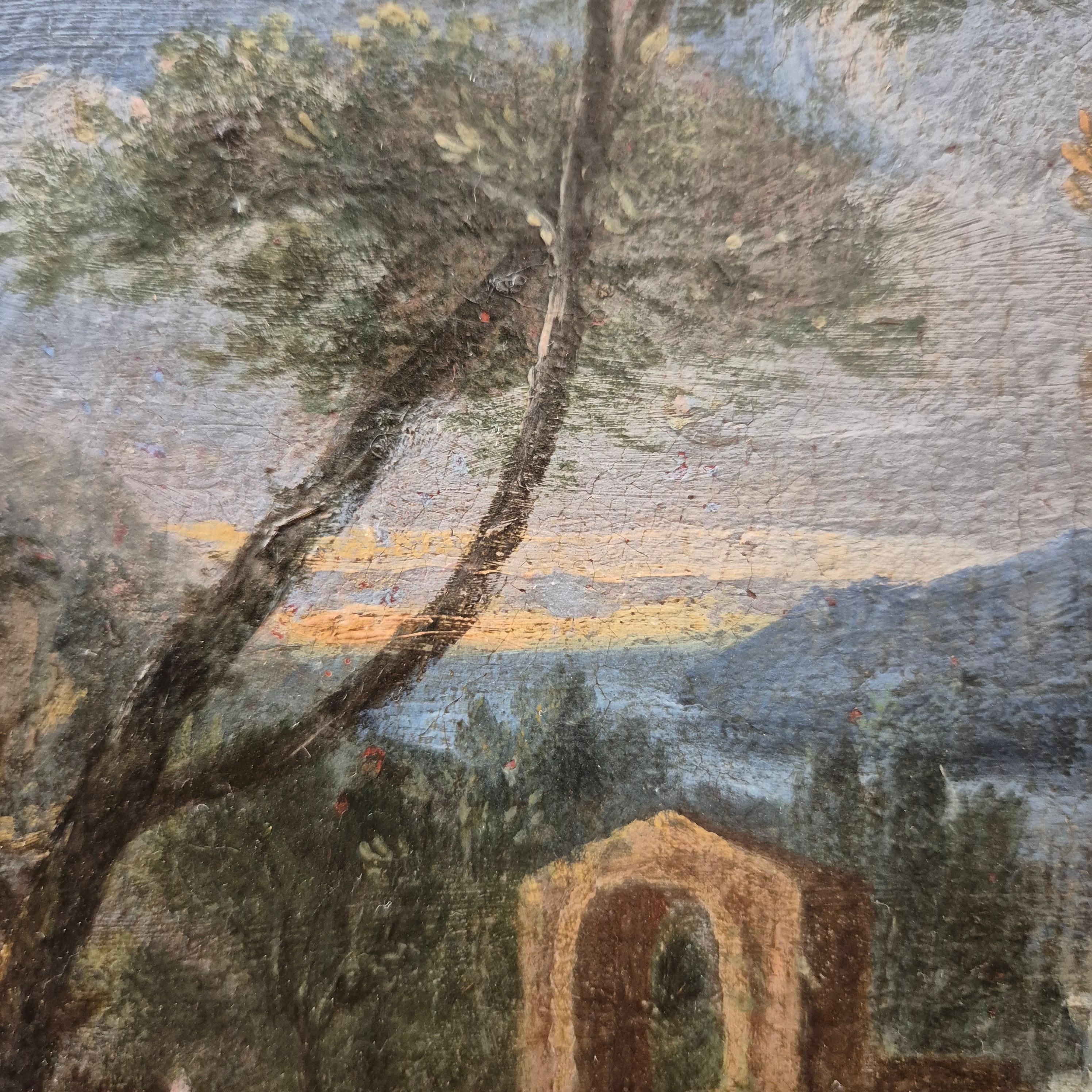 Paesaggio italiano con rovine, Olio su tela, XIX secolo in vendita 5