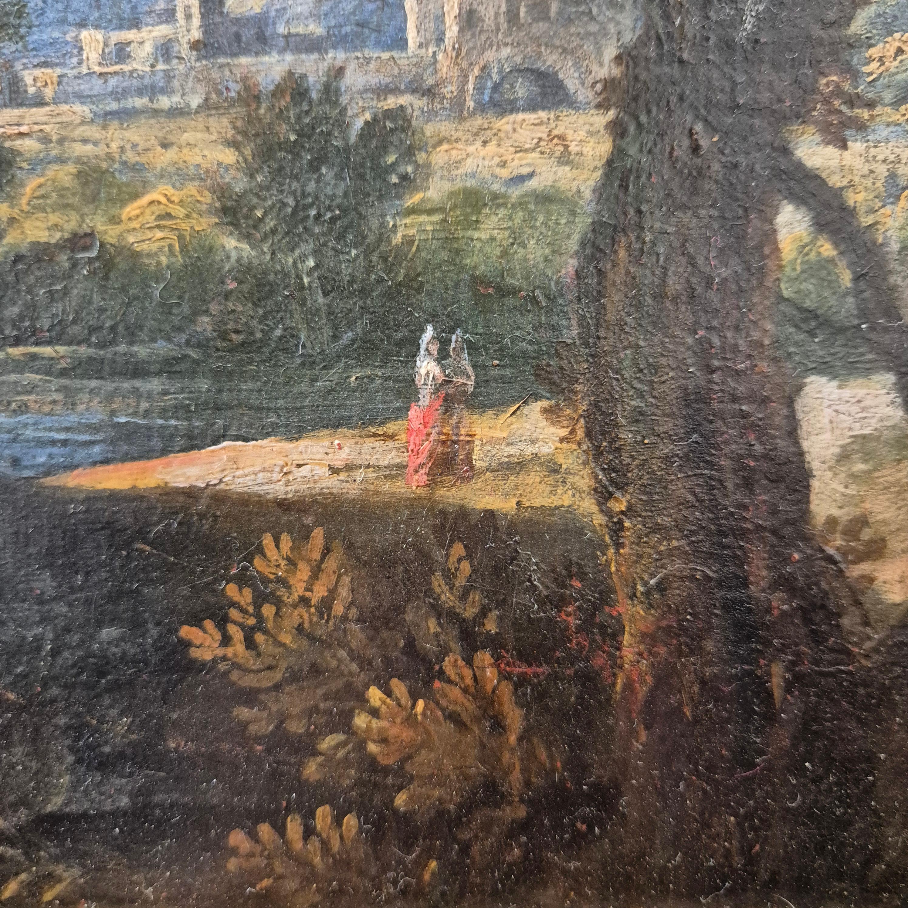 Paesaggio italiano con rovine, Olio su tela, XIX secolo in vendita 6
