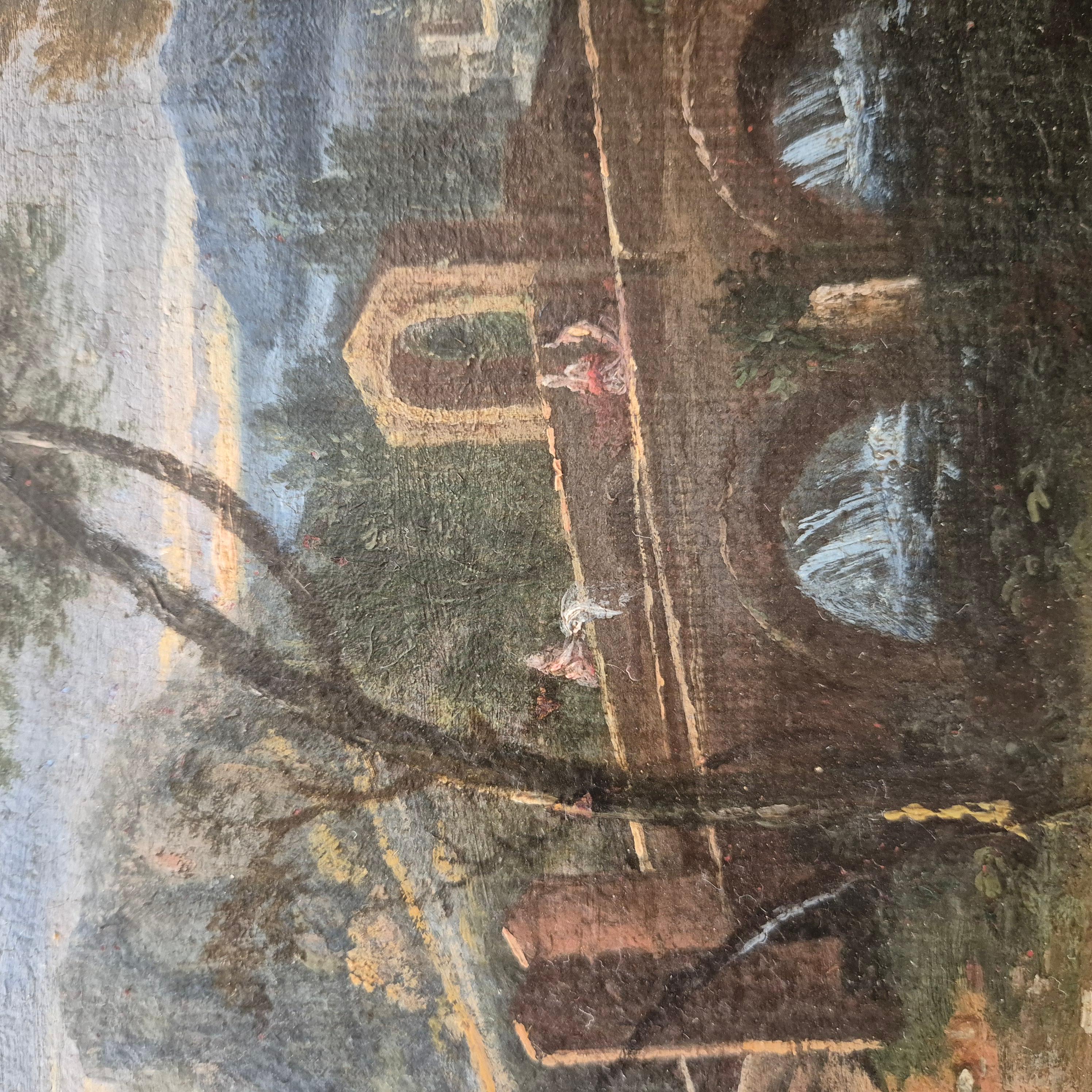 Tela Paesaggio italiano con rovine, Olio su tela, XIX secolo in vendita