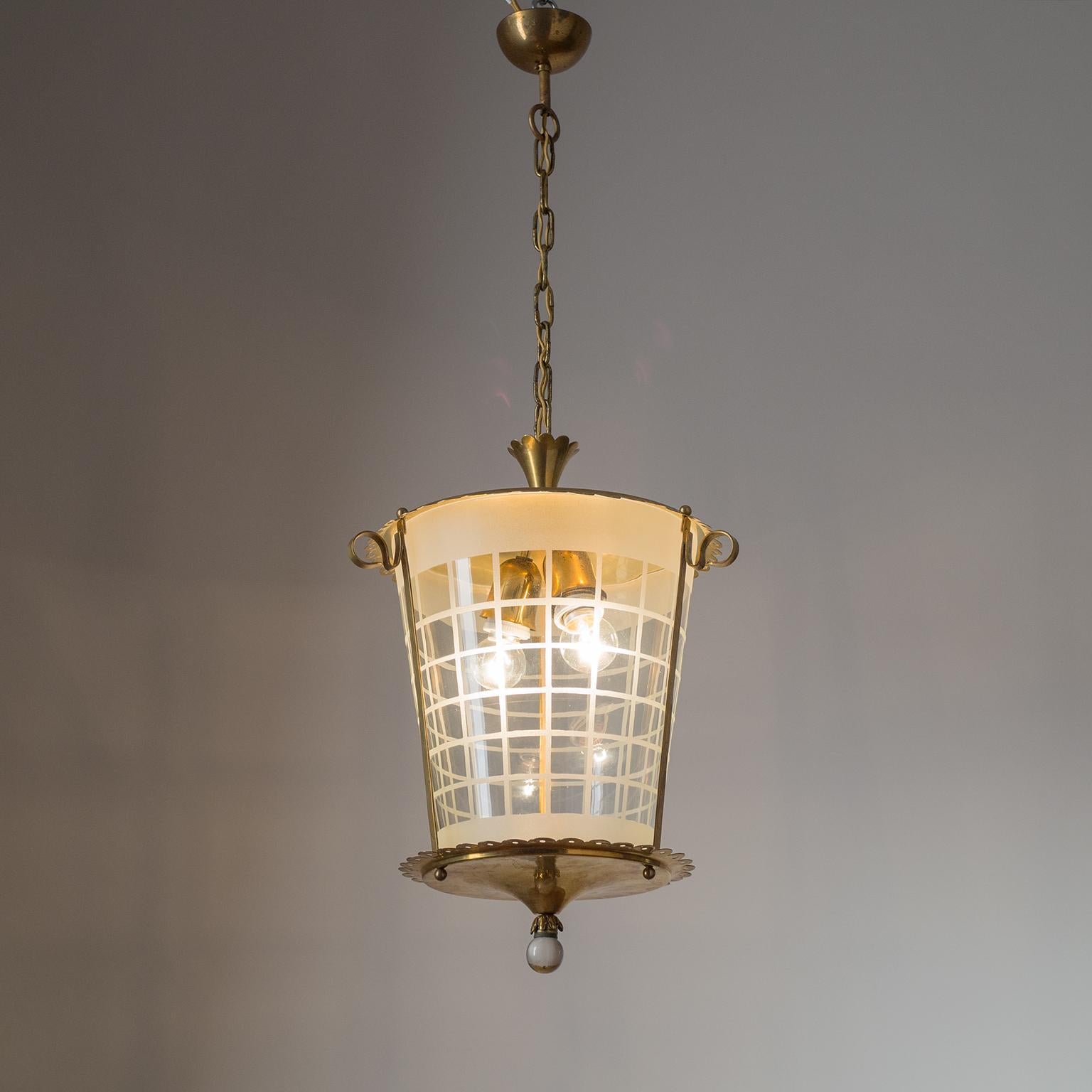 Italian Lantern, 1930s, Brass and Glass 4