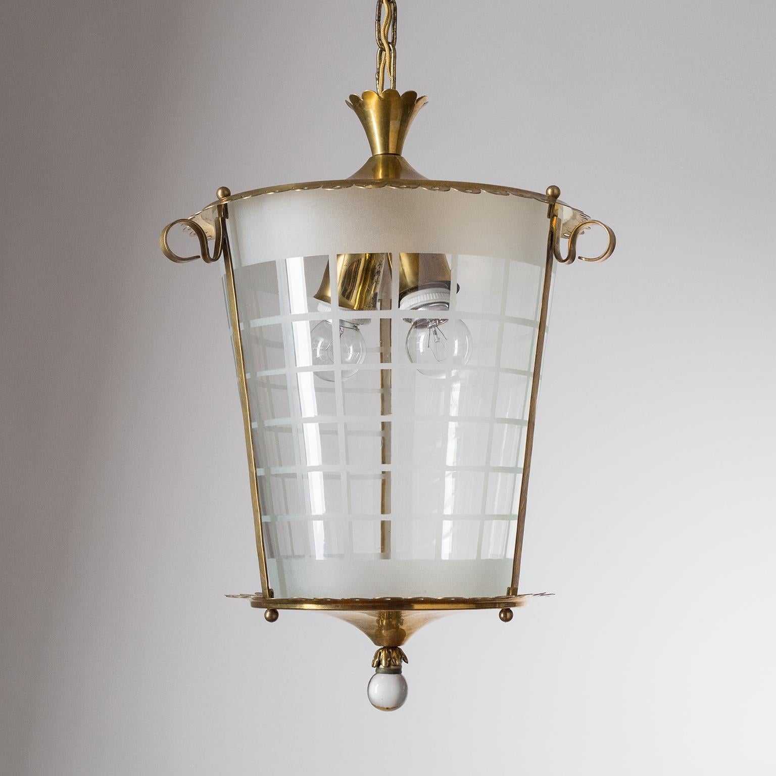Italian Lantern, 1930s, Brass and Glass 6
