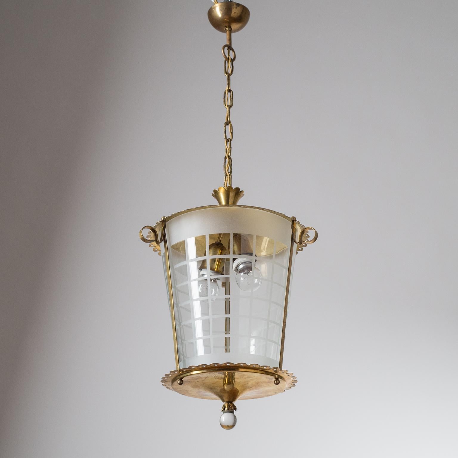 Italian Lantern, 1930s, Brass and Glass 7