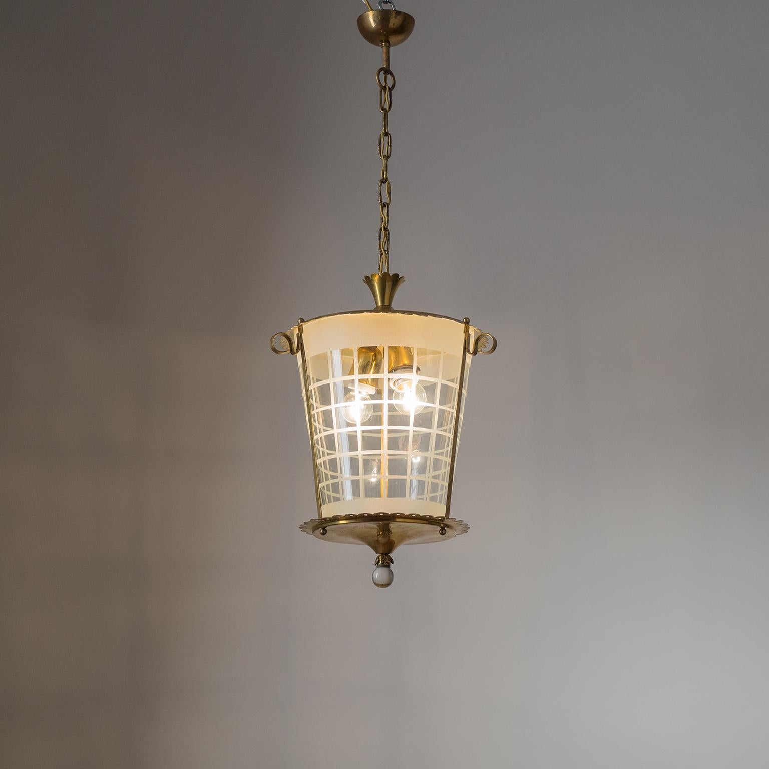 Italian Lantern, 1930s, Brass and Glass 8