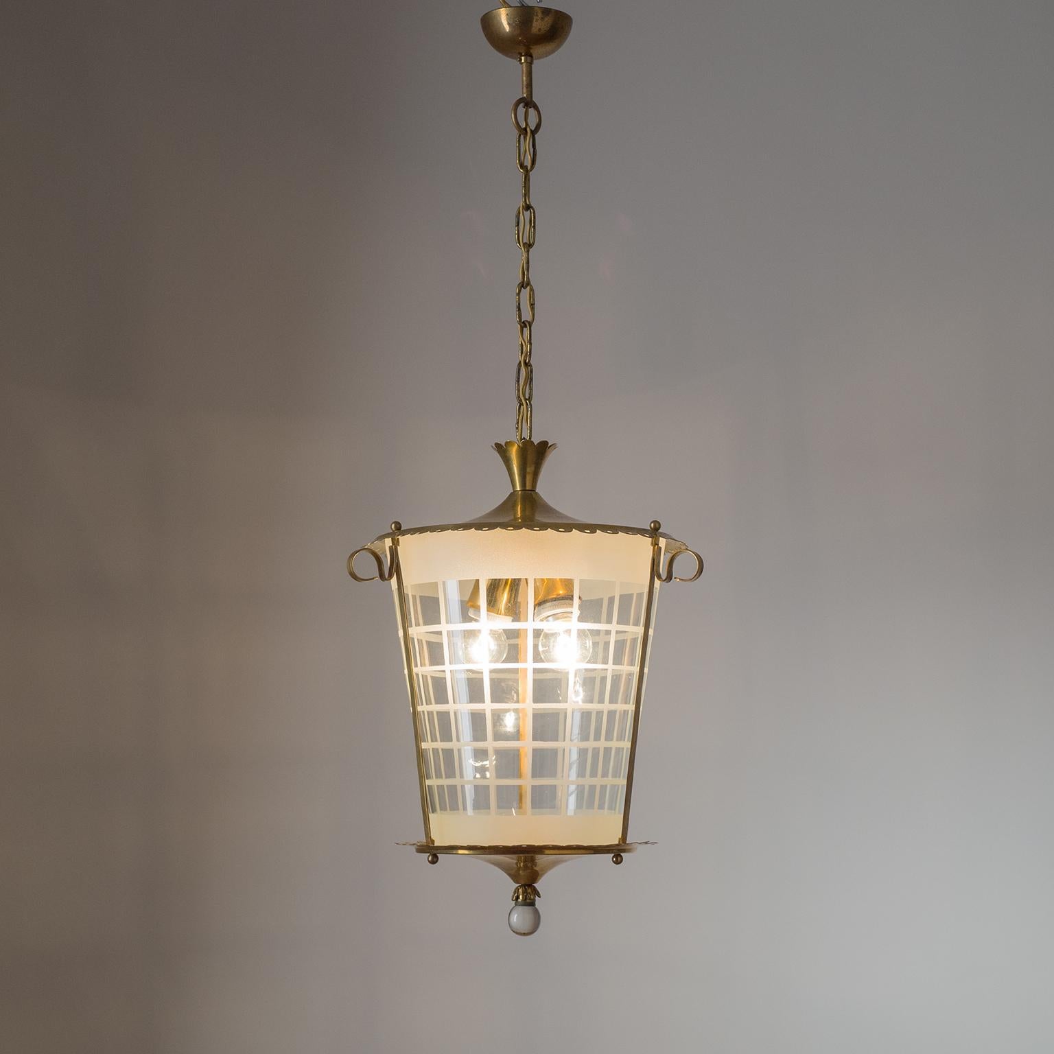 Art Deco Italian Lantern, 1930s, Brass and Glass