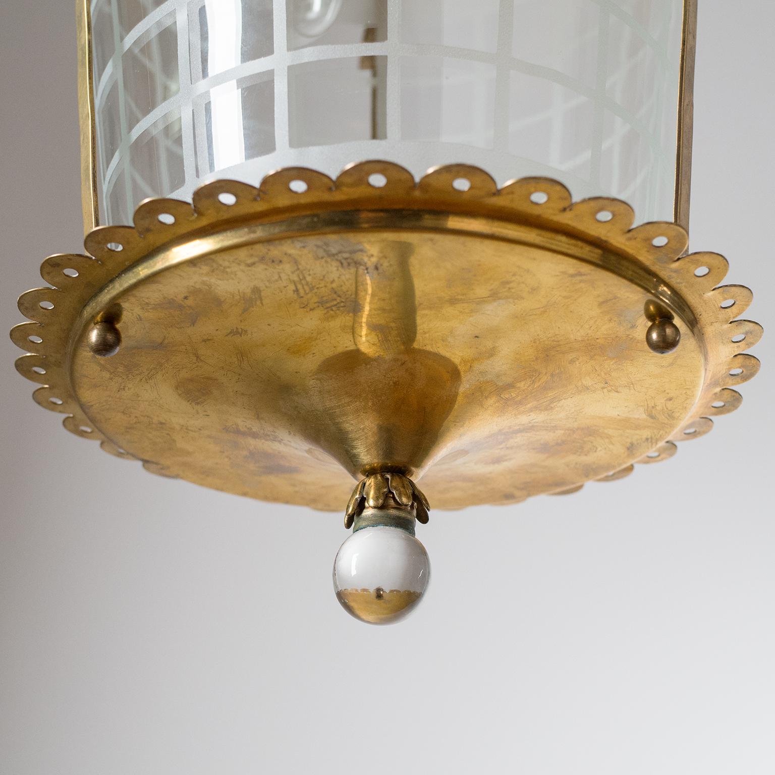 Italian Lantern, 1930s, Brass and Glass In Good Condition In Vienna, AT