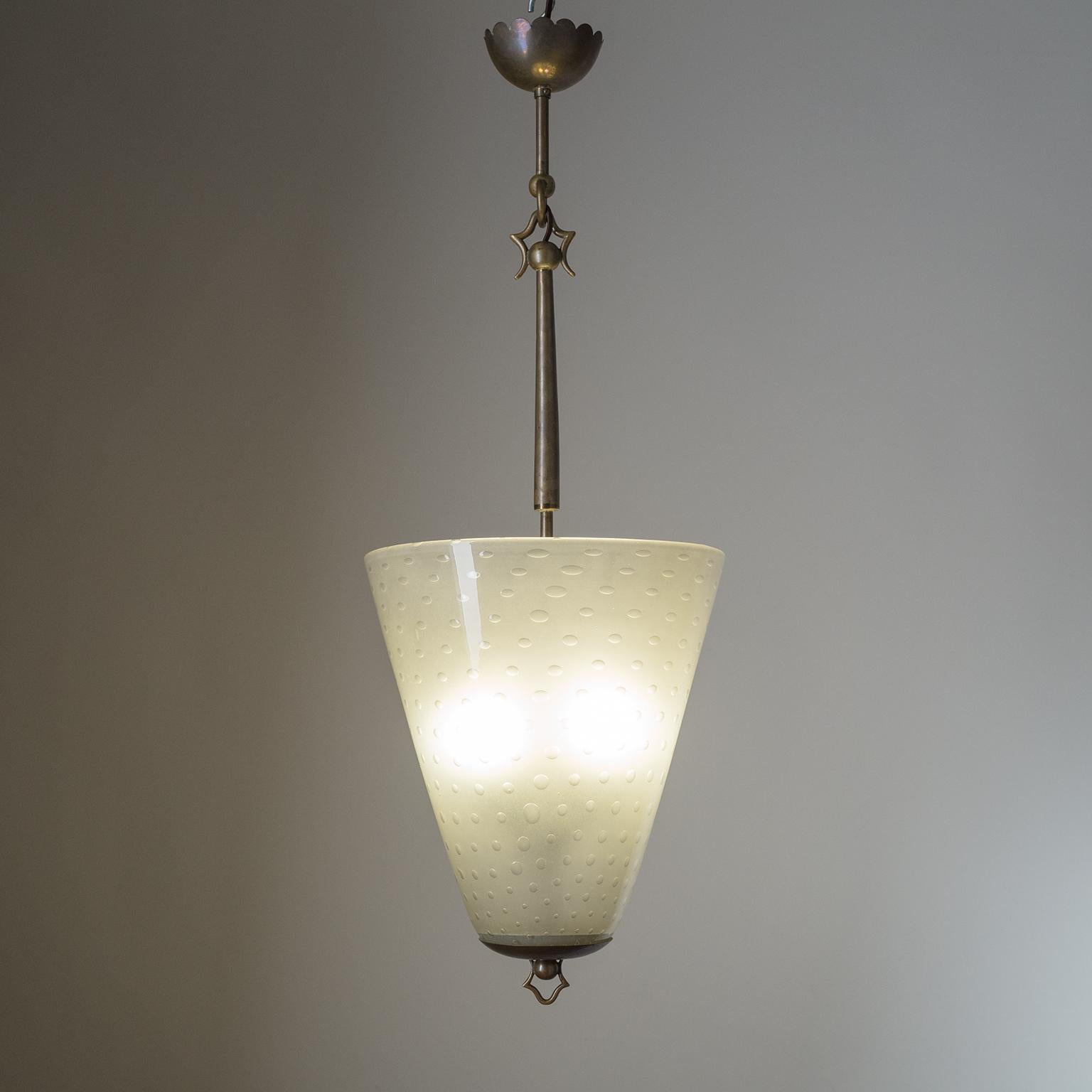 Art Deco Italian Lantern, 1930s, Murano Glass and Brass