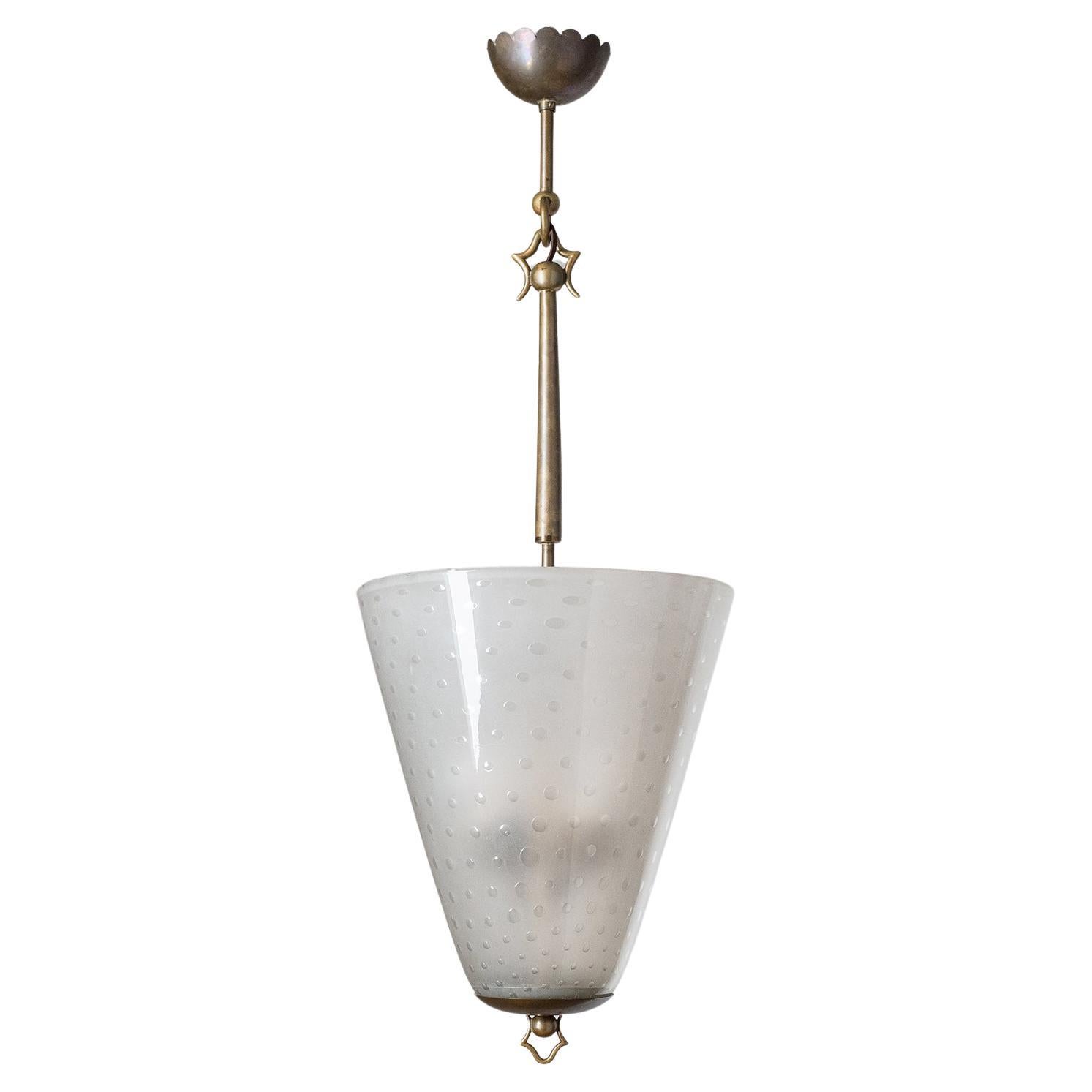 Italian Lantern, 1930s, Murano Glass and Brass