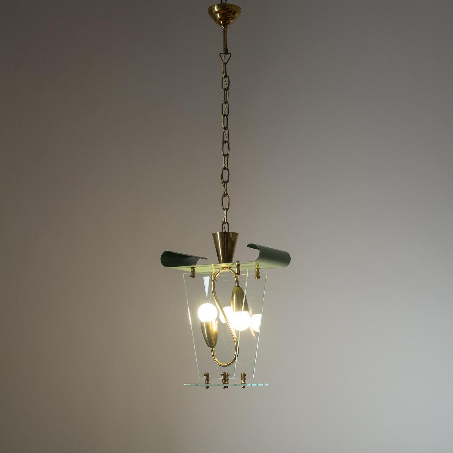 Italian Lantern, 1940s, Brass and Glass 4