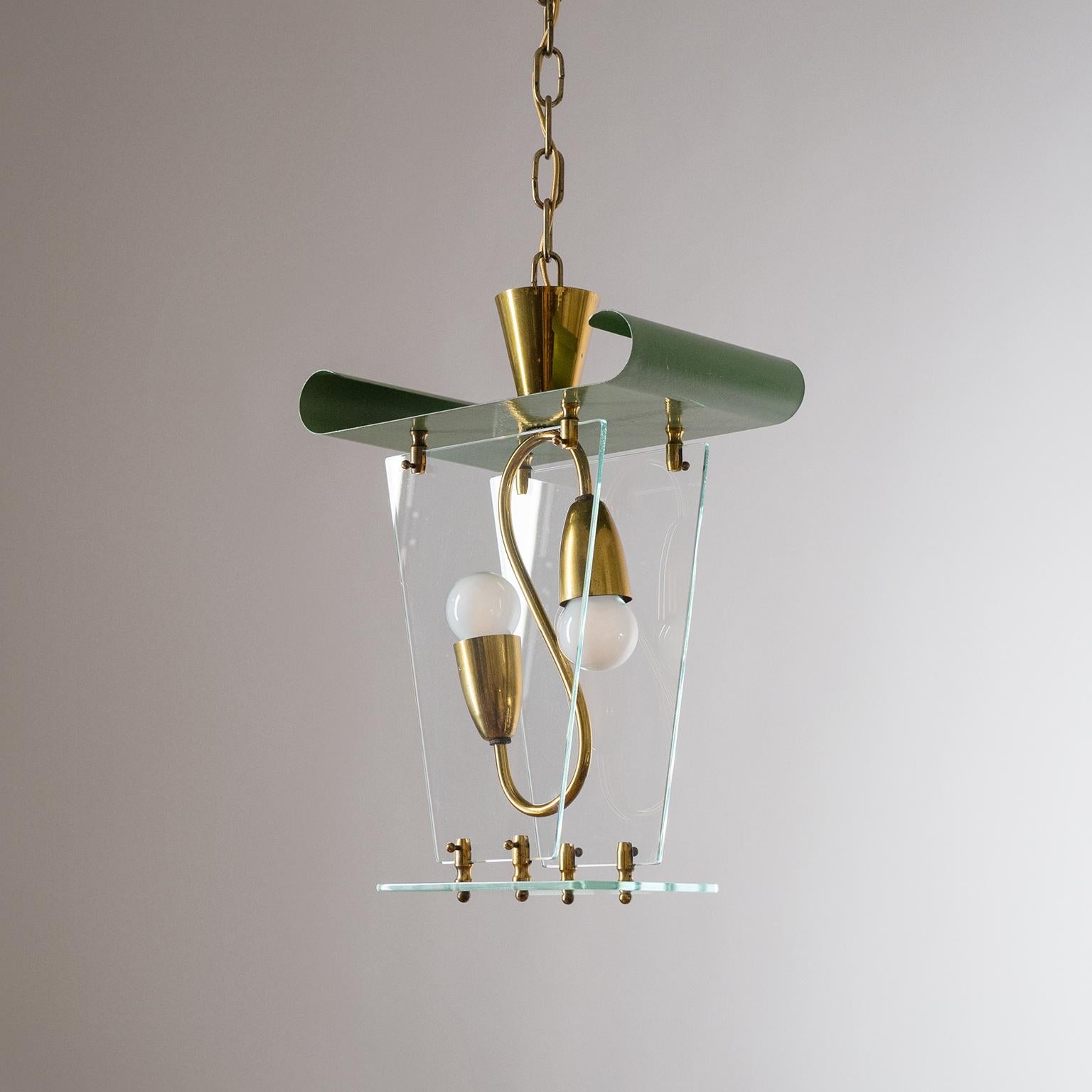 Italian Lantern, 1940s, Brass and Glass 5