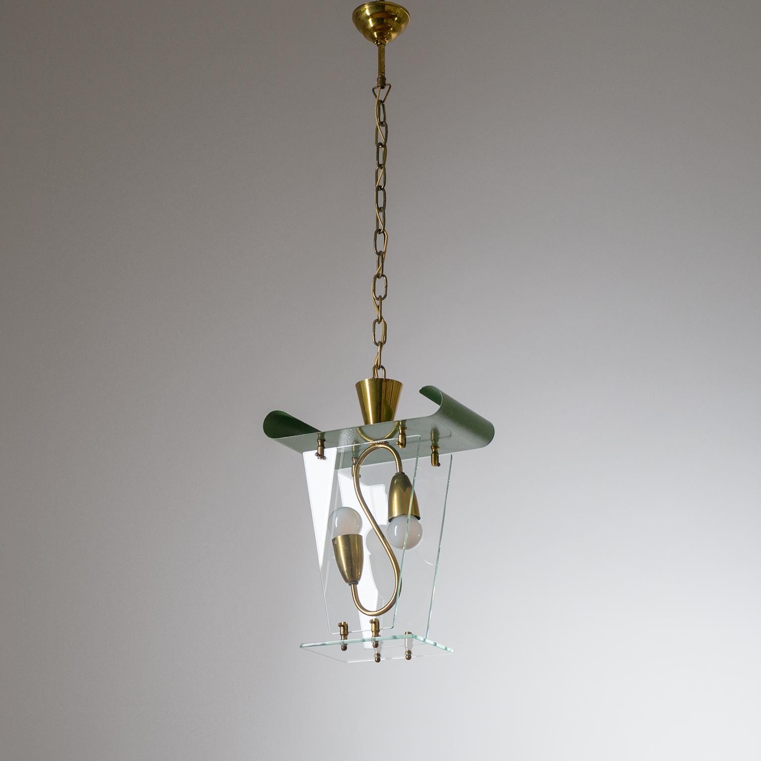 Italian Lantern, 1940s, Brass and Glass 8