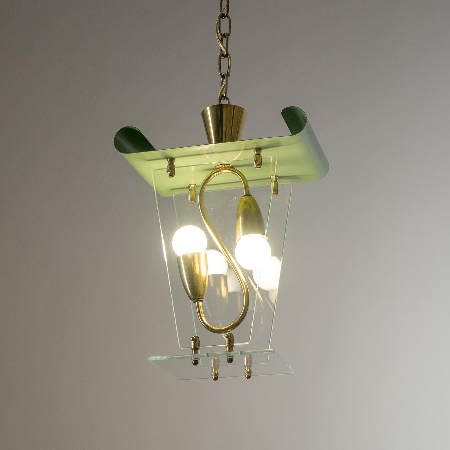 Art Deco Italian Lantern, 1940s, Brass and Glass