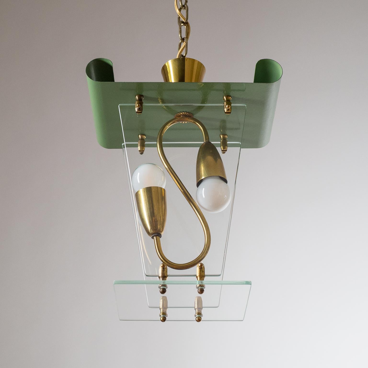 Italian Lantern, 1940s, Brass and Glass In Good Condition In Vienna, AT
