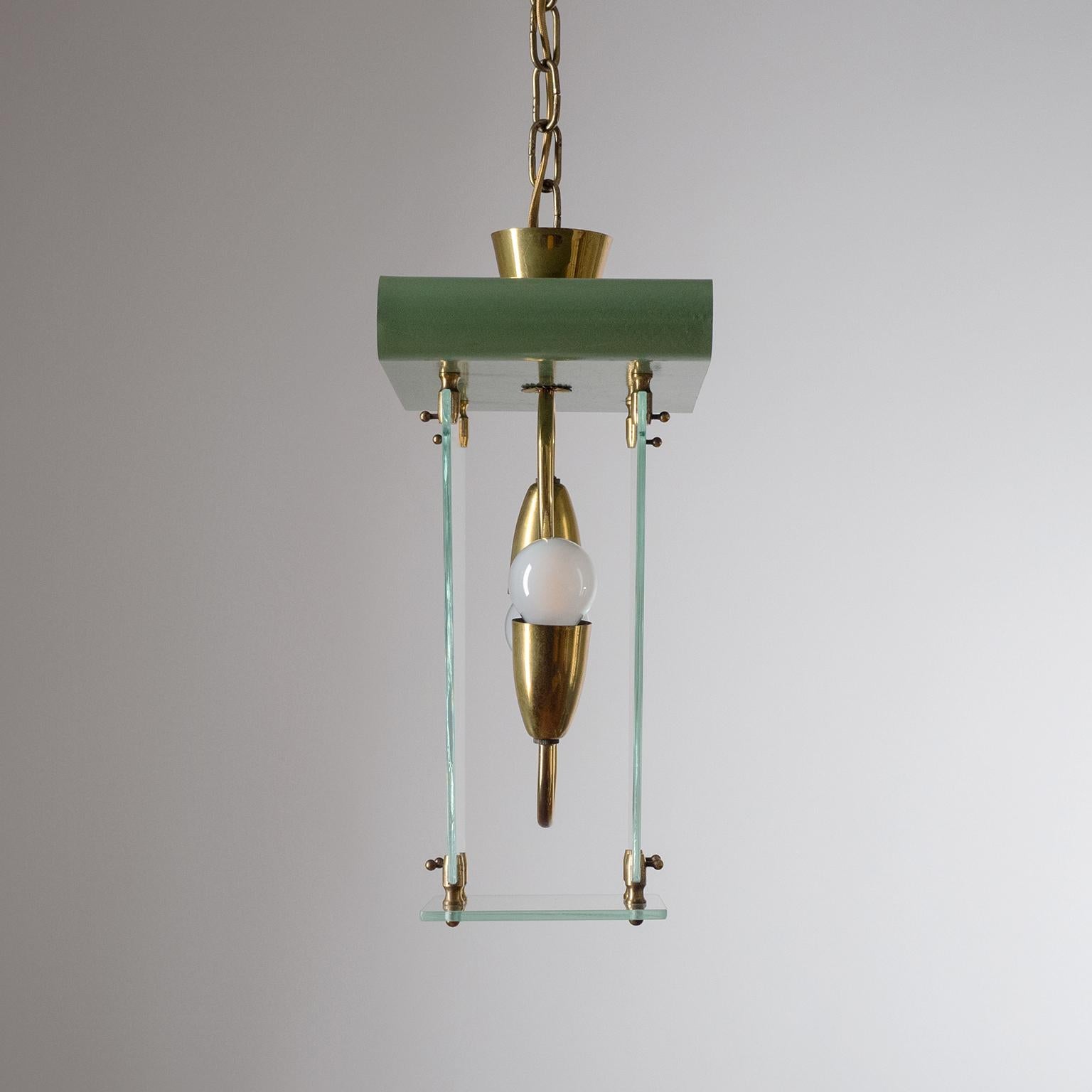 Mid-20th Century Italian Lantern, 1940s, Brass and Glass