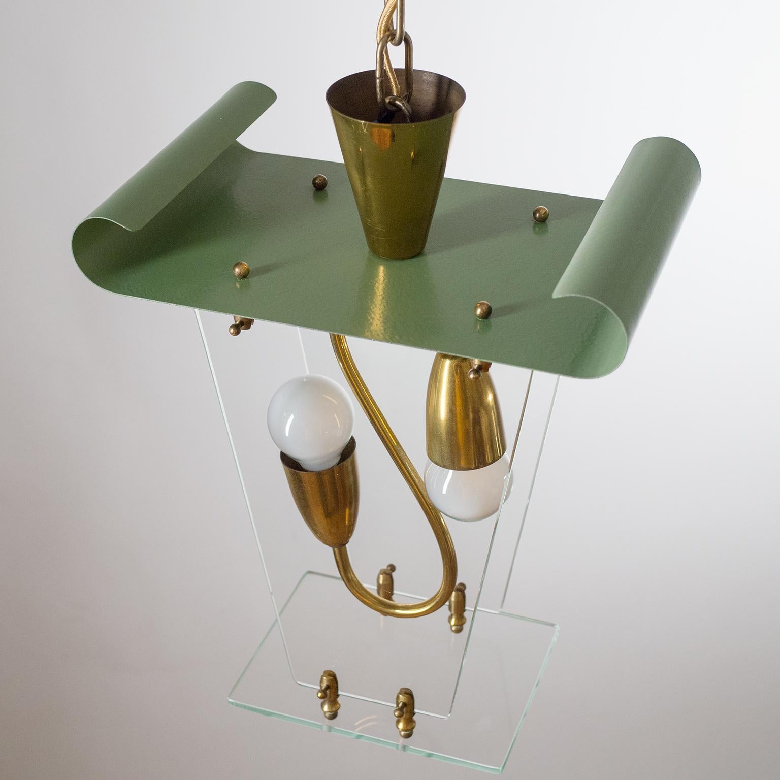 Italian Lantern, 1940s, Brass and Glass 1