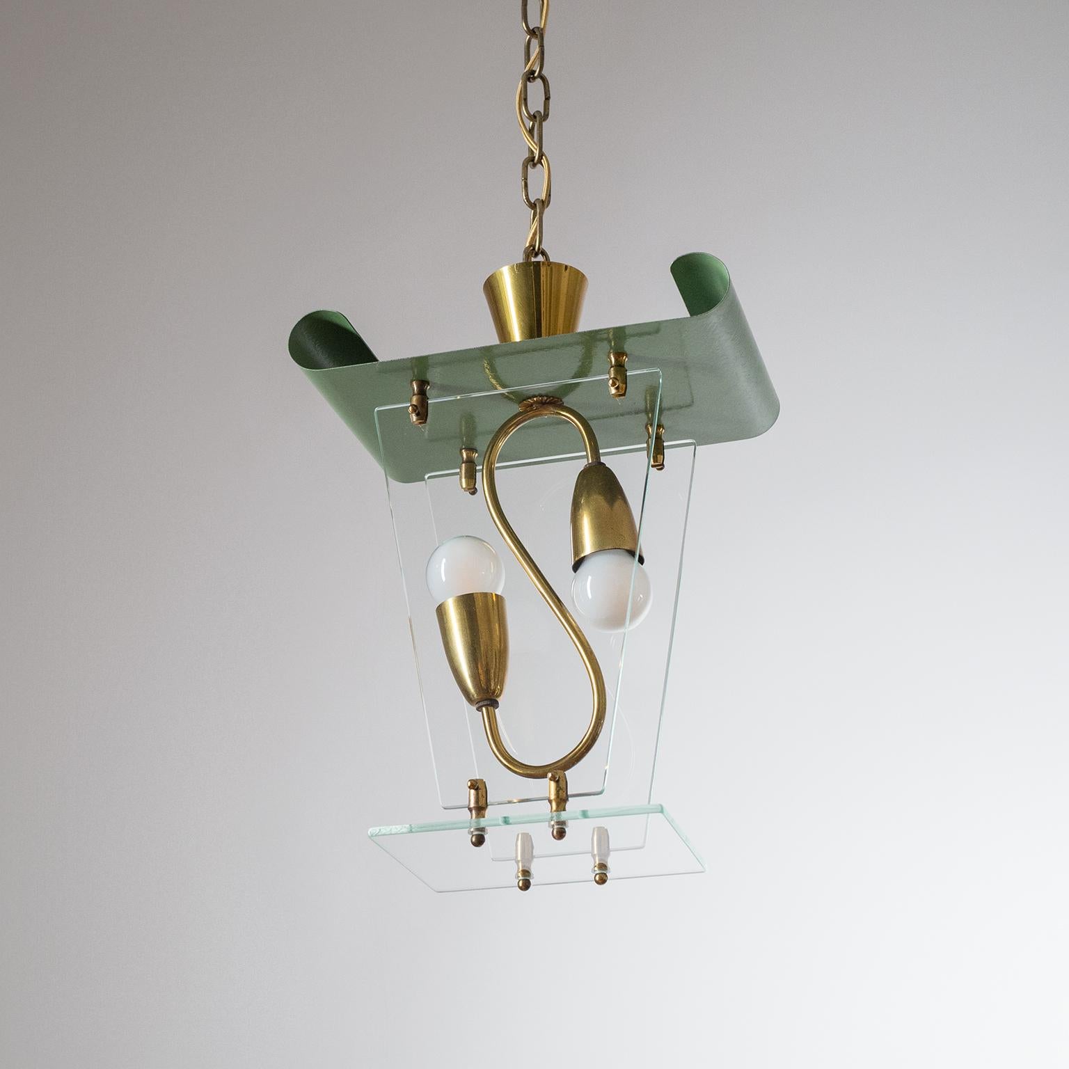 Italian Lantern, 1940s, Brass and Glass 2