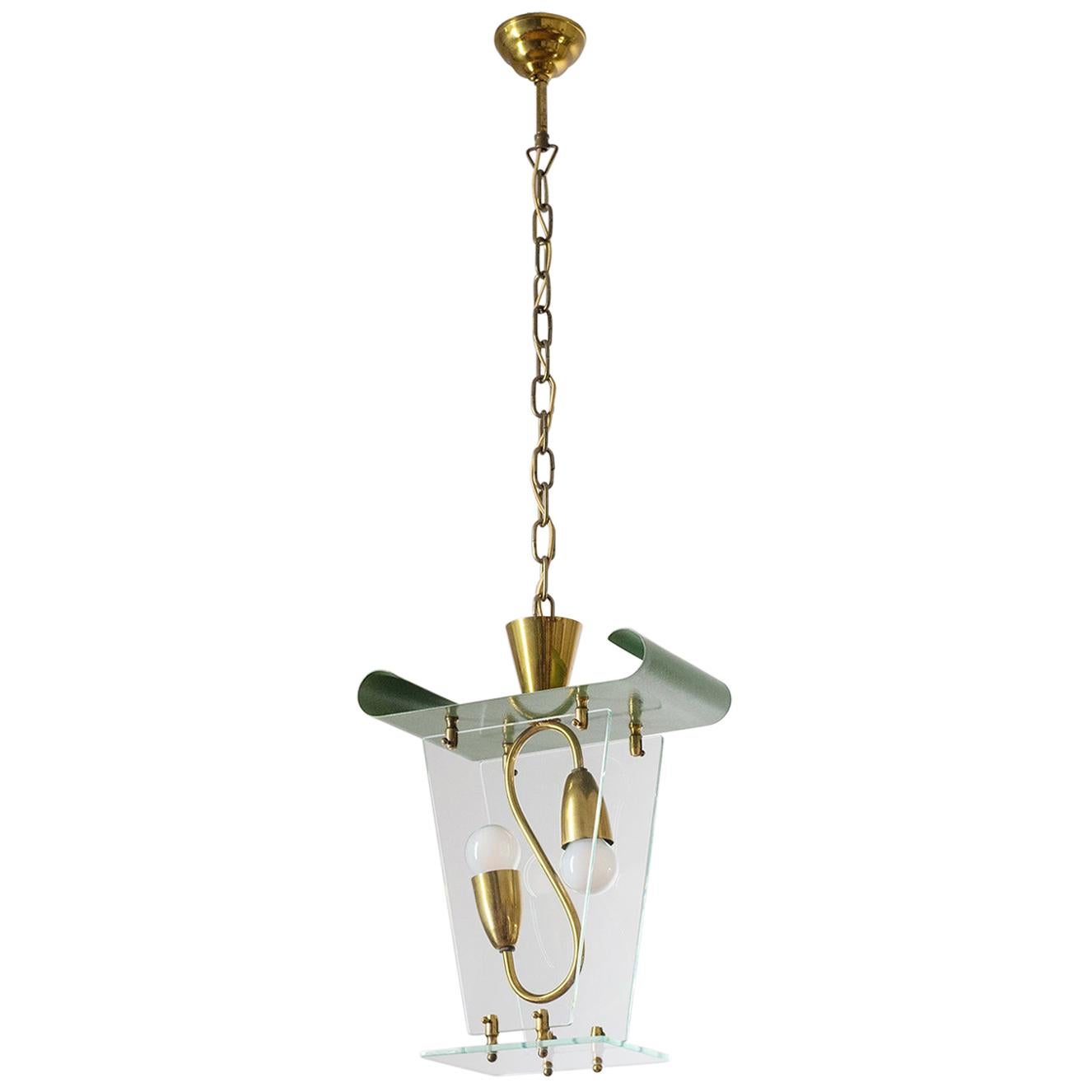 Italian Lantern, 1940s, Brass and Glass