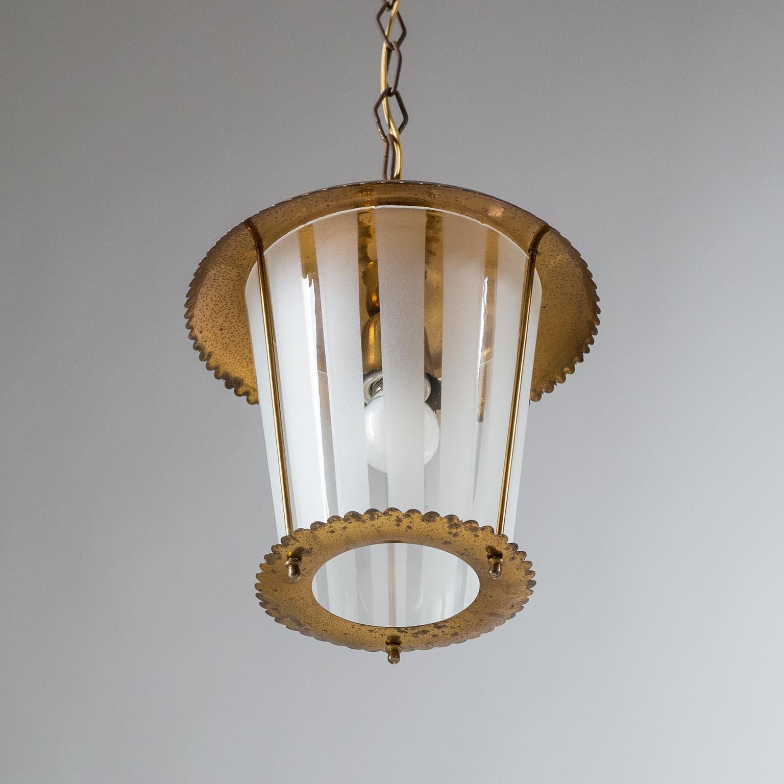 Italian Lantern, 1940s, Striped Glass and Brass 5