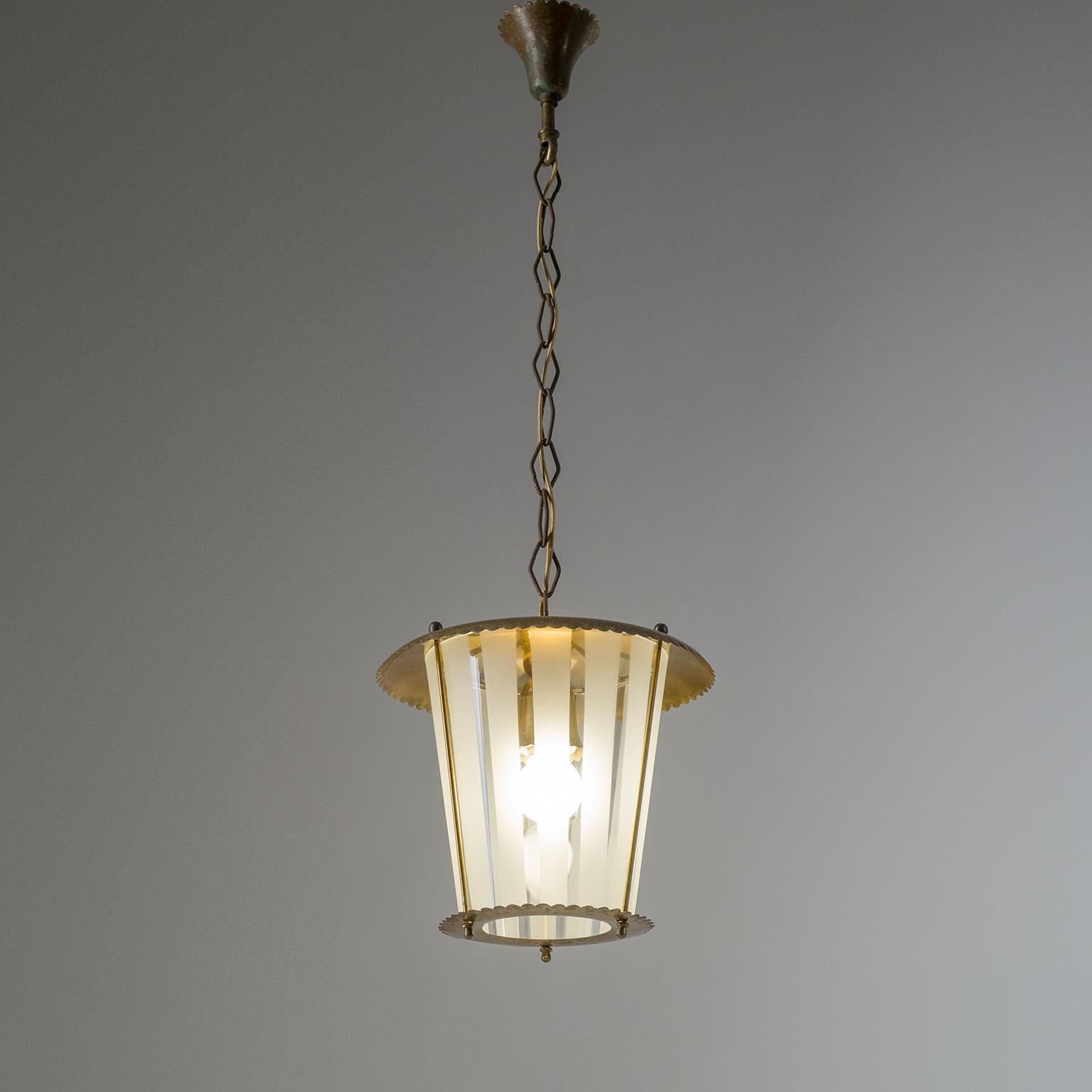 Mid-Century Modern Italian Lantern, 1940s, Striped Glass and Brass