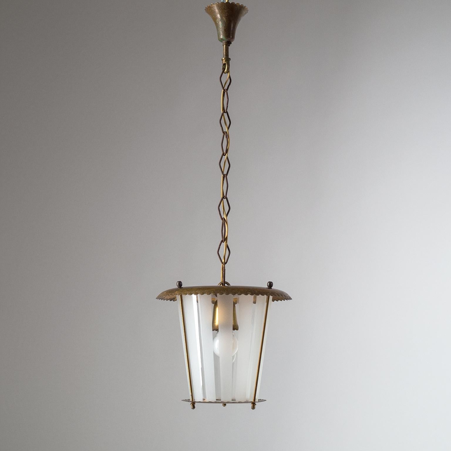 Italian Lantern, 1940s, Striped Glass and Brass 3