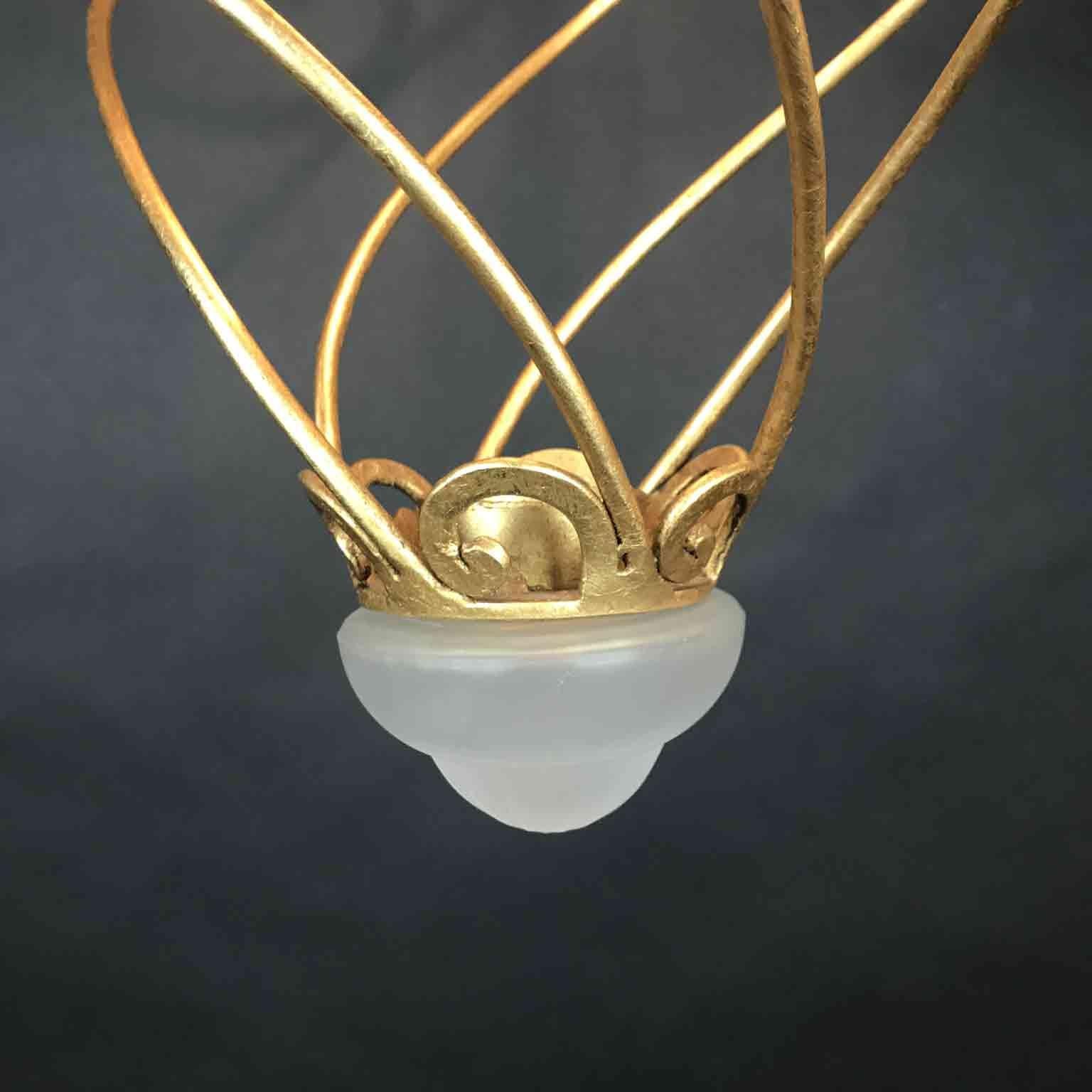 Italian Spiral Shaped Chandelier by Banci Firenze Leaf Gilded Cage 1980s 4