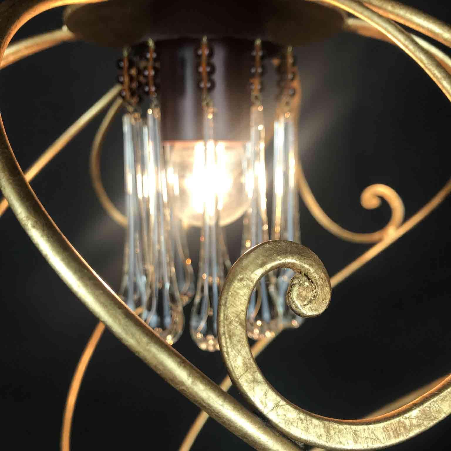 Italian Spiral Shaped Chandelier by Banci Firenze Leaf Gilded Cage 1980s 5