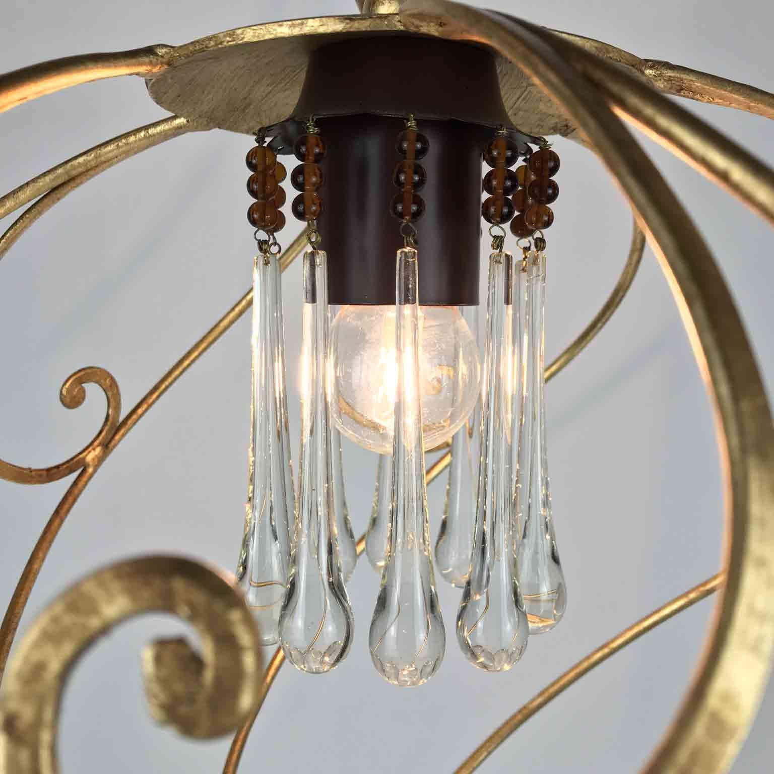 20th Century Italian Spiral Shaped Chandelier by Banci Firenze Leaf Gilded Cage 1980s