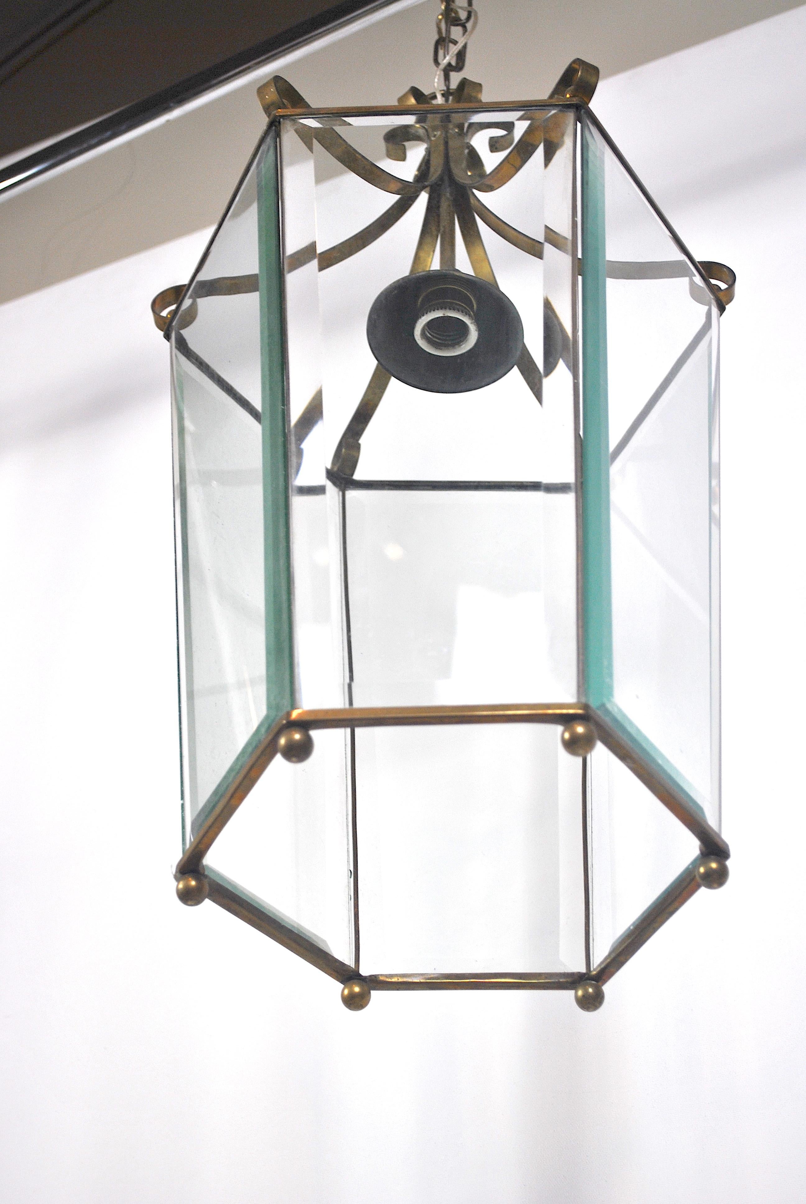 Italian Lantern in Brass and Antique Glass, 1940s 4