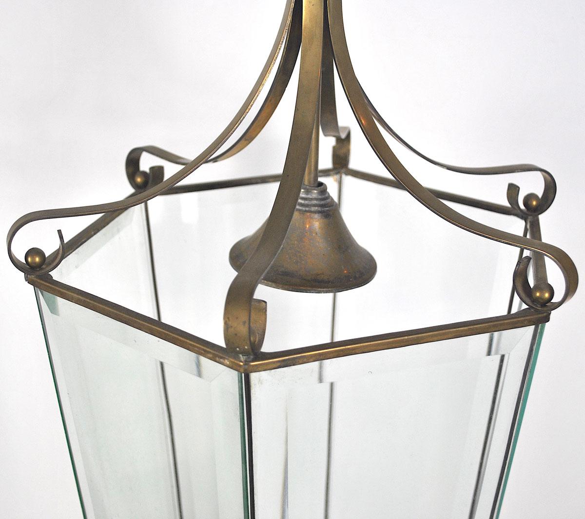 Italian Lantern in Brass and Antique Glass, 1940s In Good Condition In bari, IT