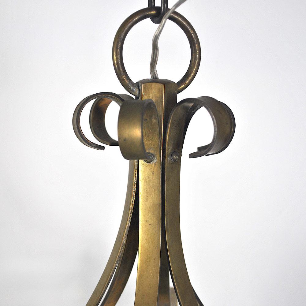 Mid-20th Century Italian Lantern in Brass and Antique Glass, 1940s