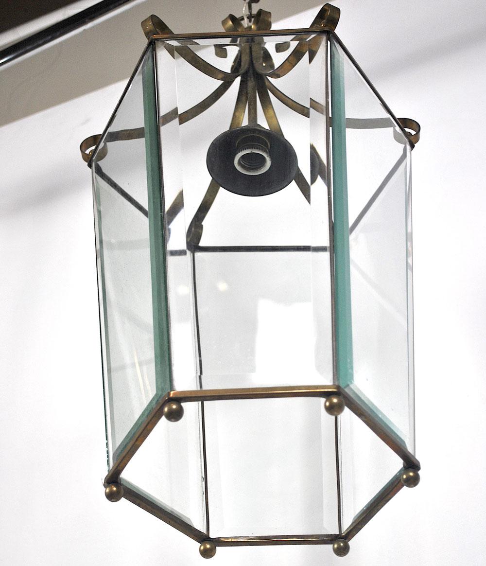 Italian Lantern in Brass and Antique Glass, 1940s 3