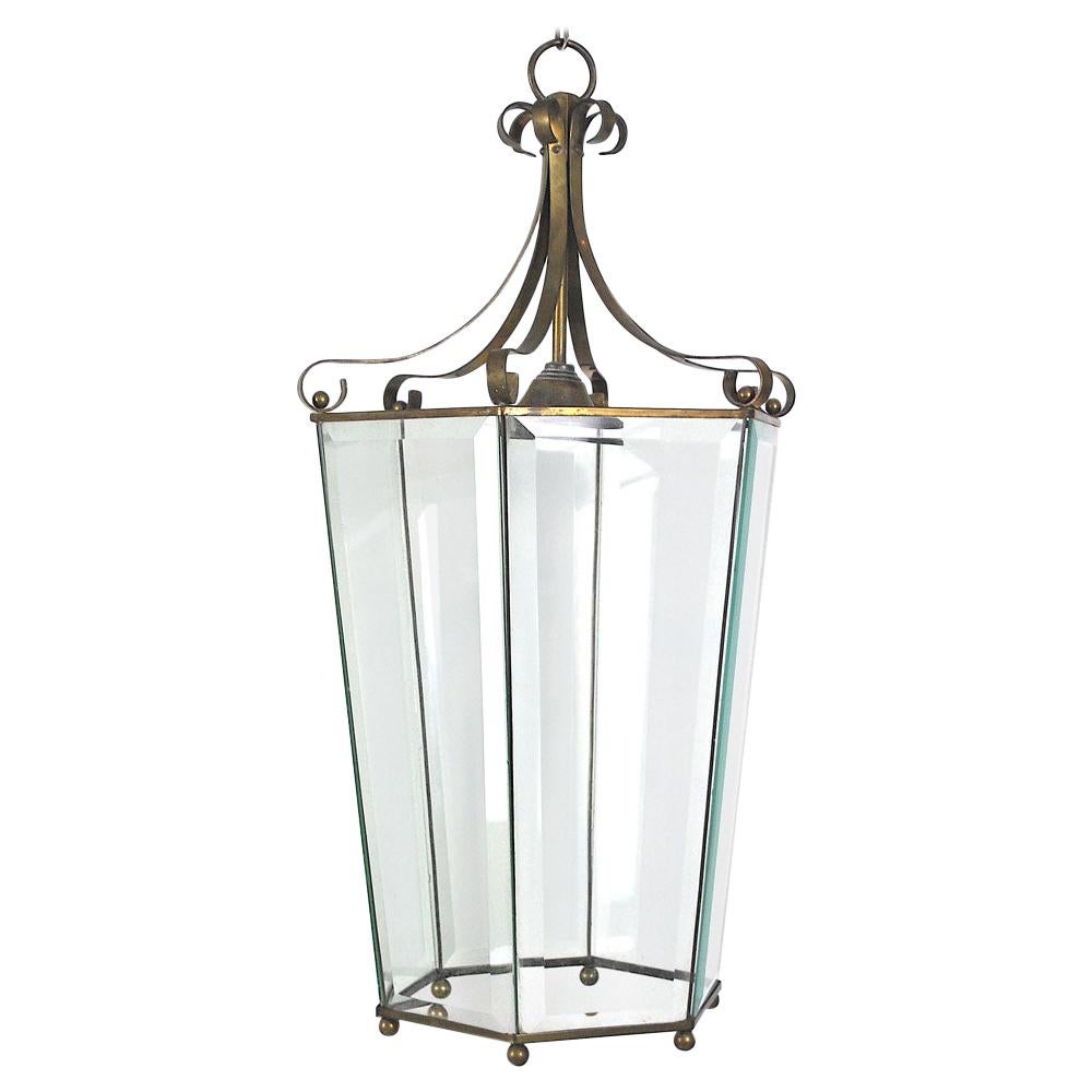 Italian Lantern in Brass and Antique Glass, 1940s