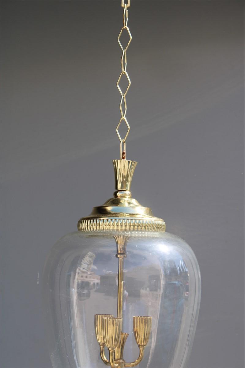 Italian Lantern in Brass and Clear Murano Glass Mid-Century, 1950s In Good Condition For Sale In Palermo, Sicily