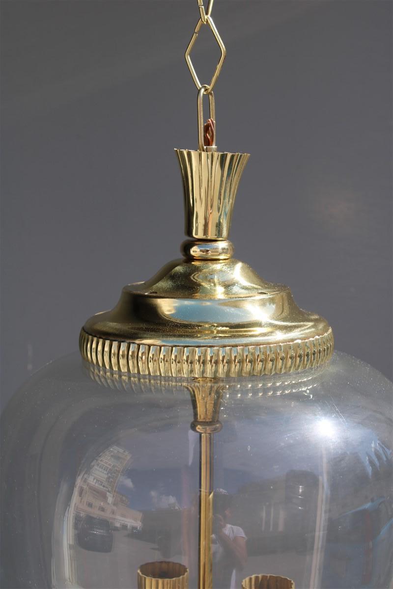 Italian Lantern in Brass and Clear Murano Glass Mid-Century, 1950s For Sale 1