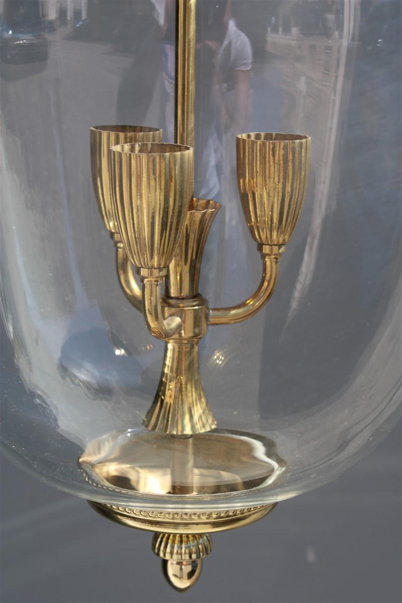 Italienische Laterne aus Messing und klarem Muranoglas aus der Mitte des Jahrhunderts, 1950er Jahre im Angebot 2
