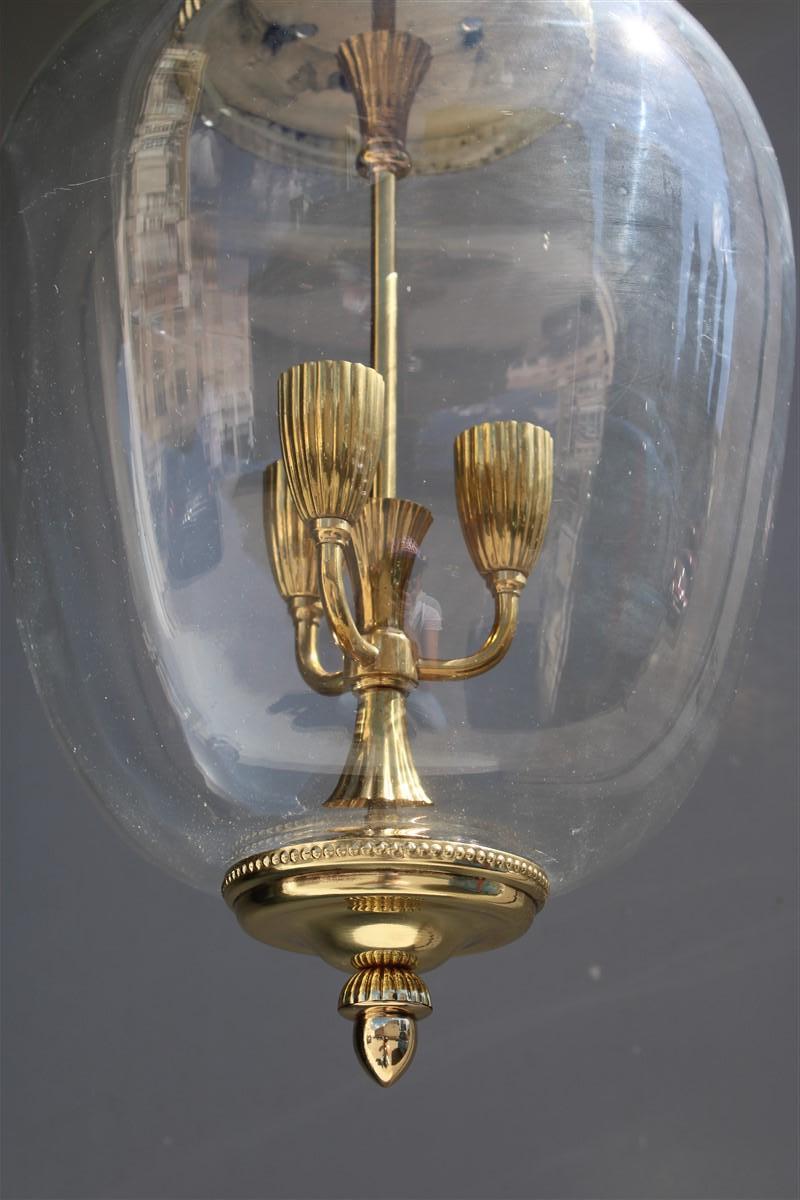Italian Lantern in Brass and Clear Murano Glass Mid-Century, 1950s For Sale 3