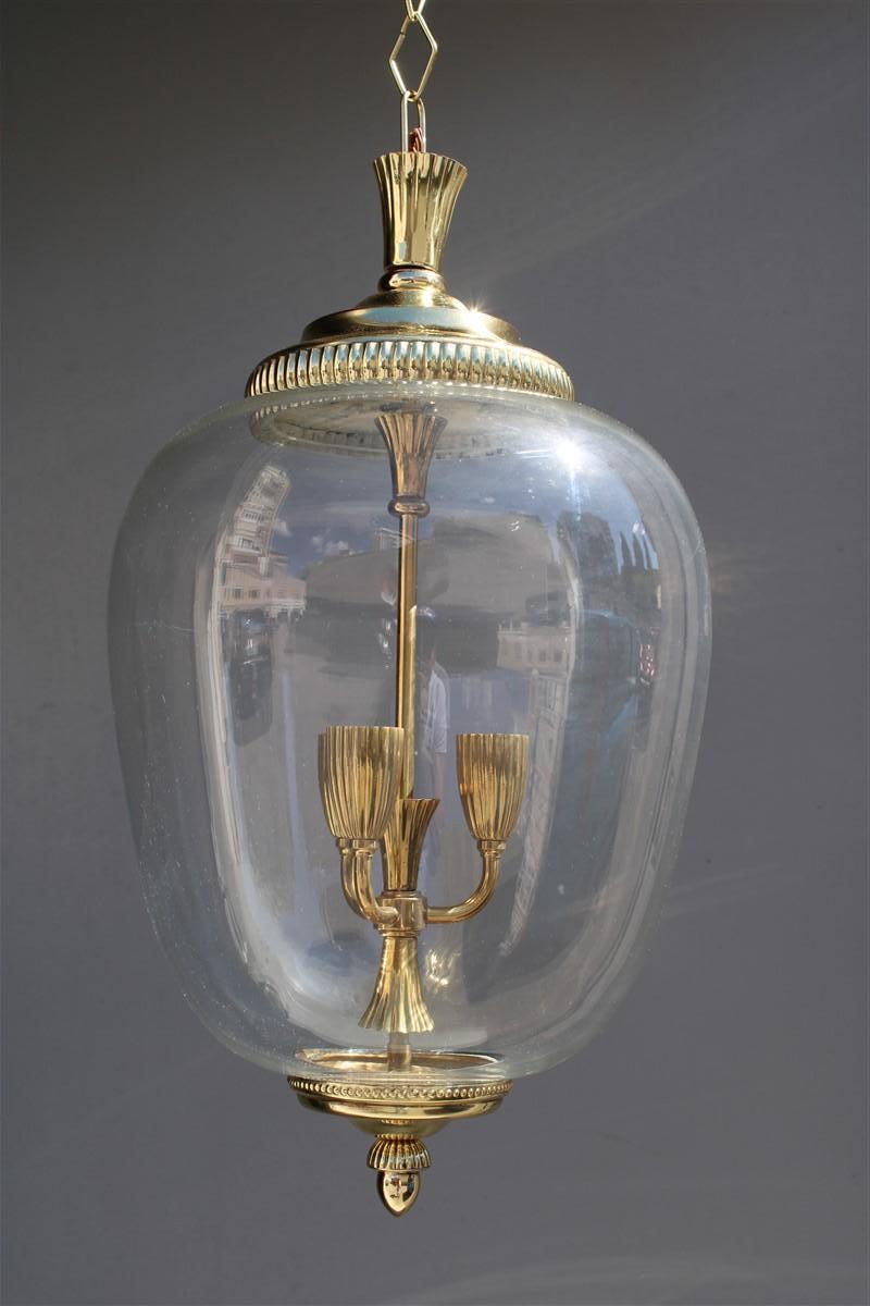 Italian Lantern in Brass and Clear Murano Glass Mid-Century, 1950s For Sale 4